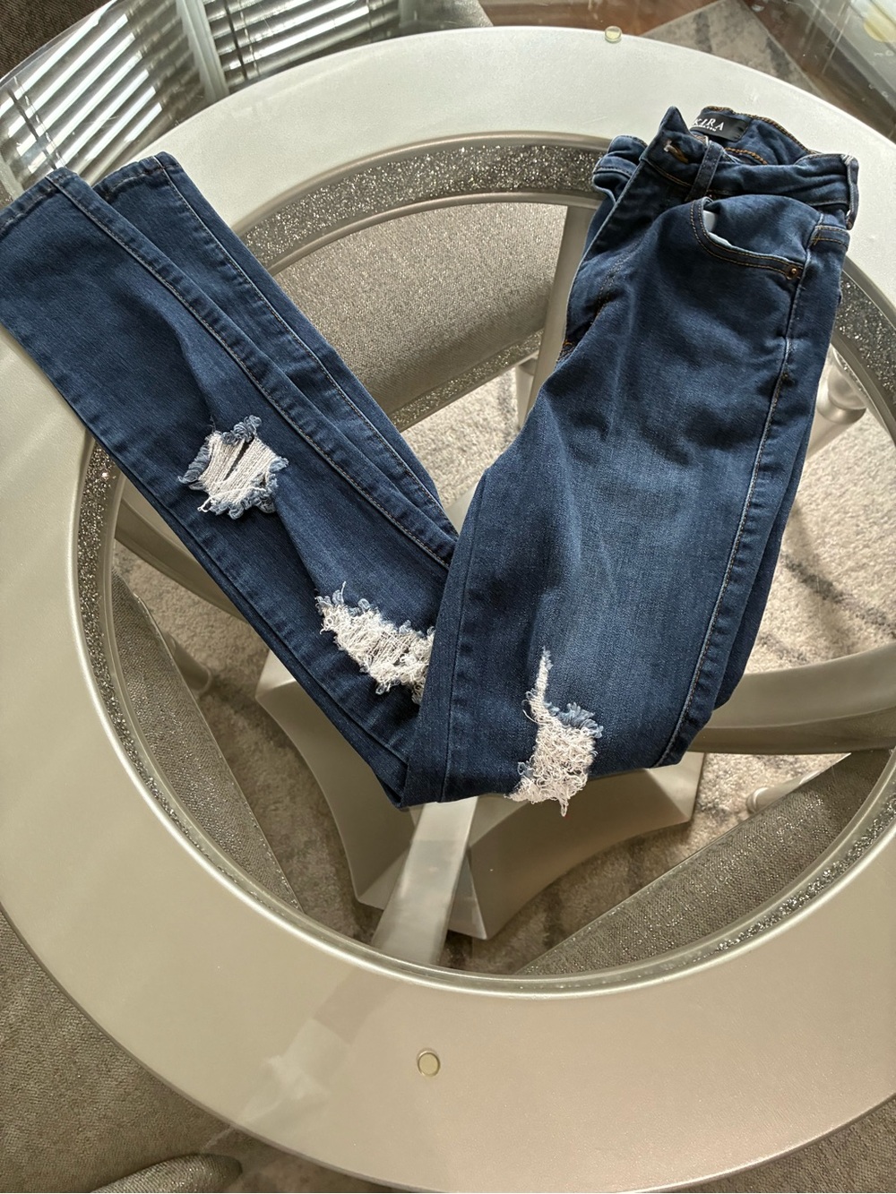 Akira Dark Blue Distressed Women's Jeans - Classic Stretch Fit